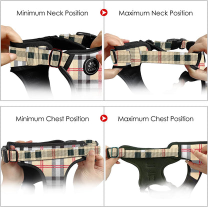 NESTROAD No Pull Dog Harness with Leash, Reflective No Choke Pet Vest Harness,Adjustable Soft Padded Dog Harness with Easy Control Handle for Large Dogs(Checkered Beige,Large)