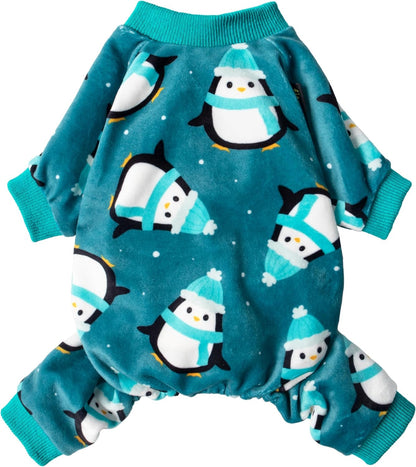 Fitwarm Cute Penguin Dog Pajamas, Dog Winter Clothes for Small Dogs Girl Boy, Cozy Dog Onesie, Soft Pet Jammies, Doggy Apparel, Teal Blue, XXL
