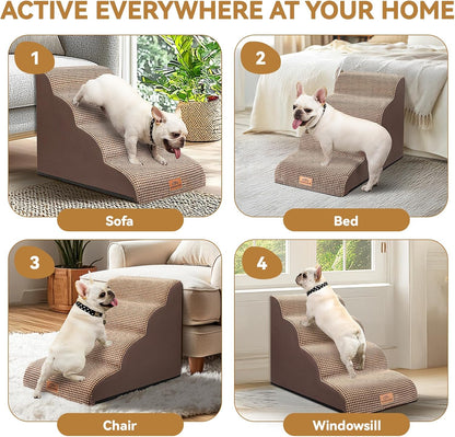 Dog Ramp and Stair for Bed 16" H-20 H,3-Step Cat Stair for Sofa and Chair,4-Step Dog Ramp for High Bed and Window,Durable Nonslip Fabric Cover for Indoor (Coffee-20 H, Pet Friendly, 4)