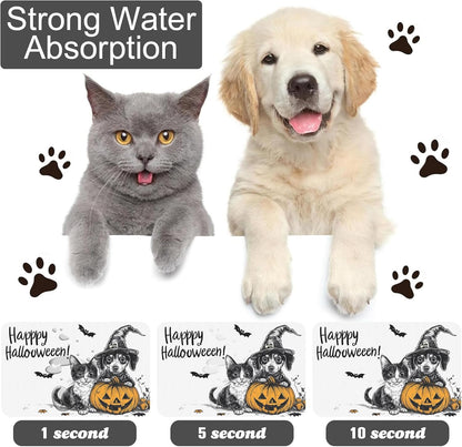 Halloween Cat Dachshund Dog Cat Food Mat-Absorbent Placemat for Food and Water Bowl, Waterproof Non Slip Rubber Backing Dog Food Mats for Floors, Pet Supplies 12 * 20 inch