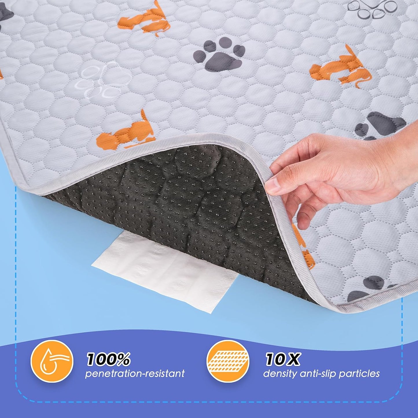Washable Pee Pads for Dogs, 2 Pack Absorbent Reusable Training Dog Pads Pet Puppy Pads, Non-Slip Potty Pads for Whelping, Playpen, Crate, Bed, Orange, 48"x48"