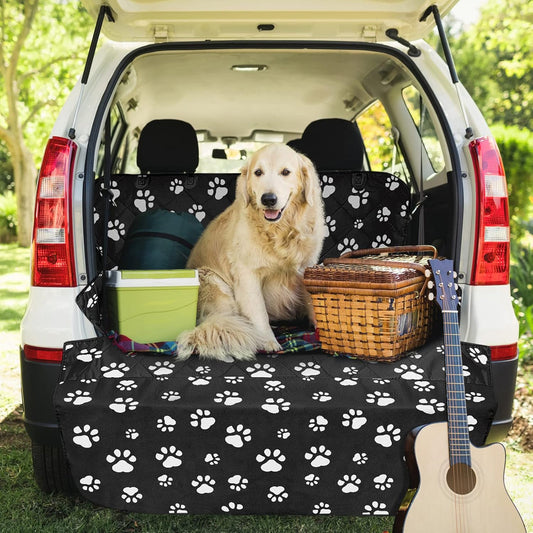 F-color SUV Cargo Liner for Dogs, Upgraded Extra Large Water Resistant Pet Cargo Cover Dog Seat Cover Mat for SUV Sedans Vans with Bumper Flap Protector, Non-Slip, Wear-Proof, Universal Fit, Paw Print - Pawvie