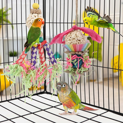 Wontee Bird Toys Colorful Shredding Crinkles Foraging Toys Natural Sola Ball for Parrots Cockatiels Conures Parakeets Budgies Senegal (Sola Ball (2 Pack))