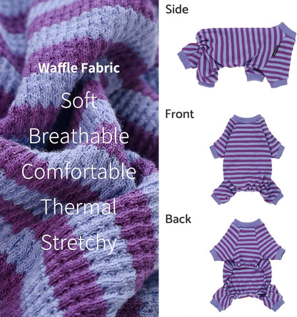 Fitwarm Purple and Violet Striped Dog Pajamas, Waffle Dog Clothes for Small Dogs Girl Boy, Puppy Onesie with Feet, Pet Cat Outfit, Small