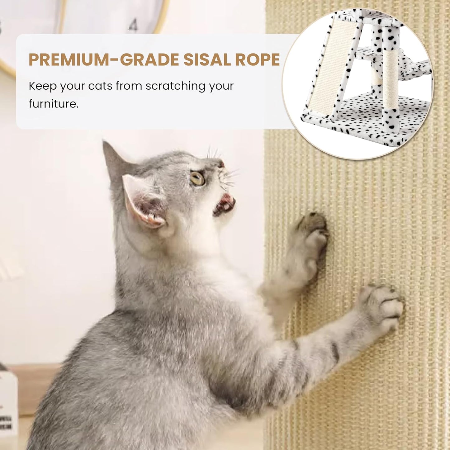 SHA CERLIN 65in Larger Cat Tree Tower Condo for Indoor Kitties/Multi-Level Furniture Activity Center with Wide Base/Cozy Plush Perches/Baskets/Sisal Scratching Posts and Hammock/White & Black Spot