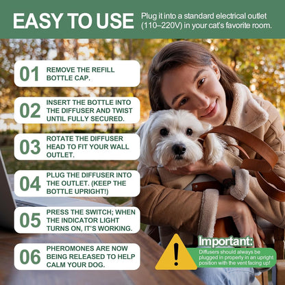Dog Calming Diffuser Plug-in with Gentle Night Glow, 3 Refills Kit for Behavioral Support, Stress Soothing Aid for Pets During Travel, Thunder, Vet Visits, Fireworks, Safe Formula, 90 Days Supply