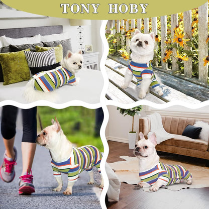 TONY HOBY Dog Pajamas, Dog Jumpsuit, Colorful Dogs Shirt, Dogs Surgery Recovery Suit for Small Medium Breeds (Blue&White, Boy, M)