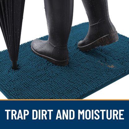 OLANLY Dog Door Mat for Muddy Paws 48x30, Absorbs Moisture and Dirt, Absorbent Non-Slip Washable Doormat, Quick Dry Chenille Mud Mat, Entry Indoor Entryway Carpet for Inside Floor, Atlantic Blue
