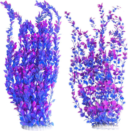 Hamiledyi Aquarium Plastic Plants Aquarium Decor Artificial Fish Tank Plants,Tall Fish Tank Decorations, Extra Large Aquarium Plant 23.6-inch Tall,2PCS（Purple Style A）