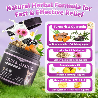 Dog Allergy Relief Chews, Itch Relief for Dogs – Turmeric & Omega-3 Supplements for Skin Comfort, Coat Health & Seasonal Support, Immune Care with Biotin & Quercetin – Chicken Flavor, 90 Count