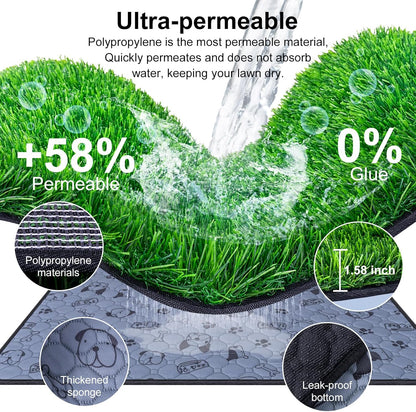 Pee Pads for Dogs with Fake Grass, 27" x 21" Indoor Artificial Grass for Dogs Potty, Lawn Pee Pads for Doggie Washable, Reusable and Lawn for Replacement, Puppy Training Litter Box for Outdoor Patio