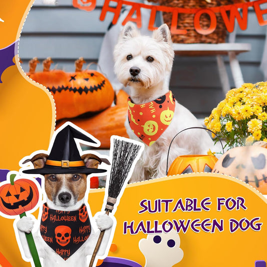 Abbylike 50 Pcs Halloween Dog Bandanas Bulk Pumpkin Bandanas for Dogs Triangle Kerchief Bibs Scarf Set for Pet Halloween Costume Photo Props Accessories Pet Shops, 25 Styles (19.7 x 13.8 x 13.8")