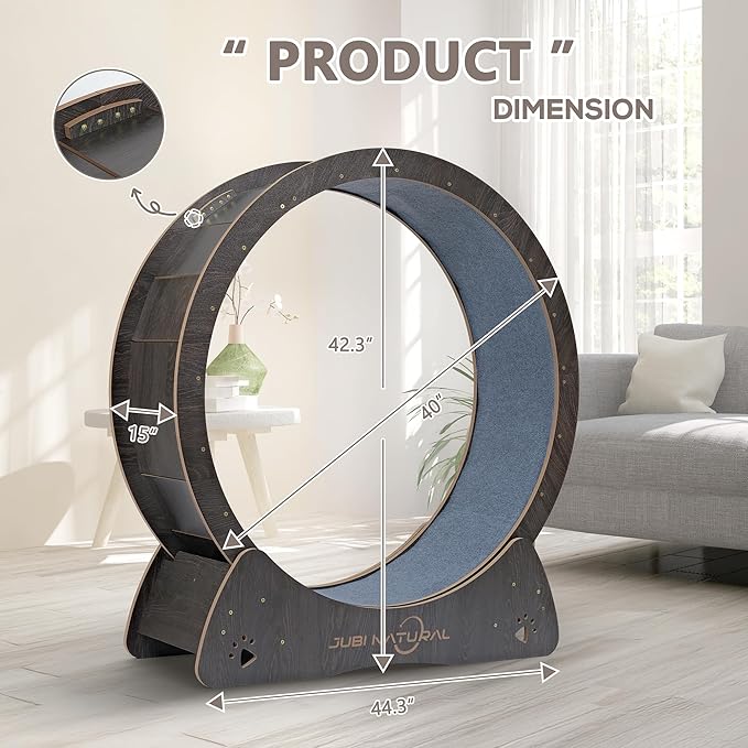 Cat Exercise Wheel, 43" Cat Running Wheel for Indoor Cats with Quiet Carpeted Runway, Cats Treadmill Wheels with Locking Mechanism, Cat's Weight Loss and Health - Black