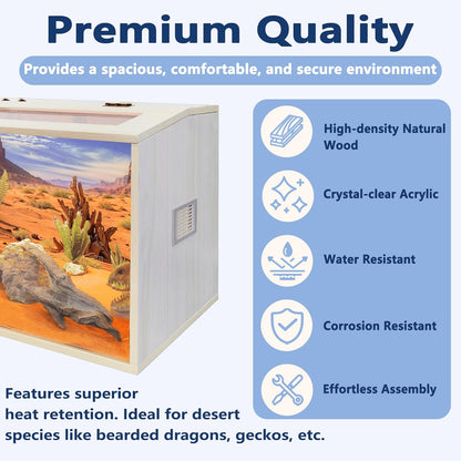 Prolee Reptile Terrarium, Lizard Tank Up to 68 Gallons, Bearded Dragon Tank with Roof Door, Snake Tank with Built-in Lamp Fixture and Switch (21 Gallon, 24" Long, Openable Wood Roof)