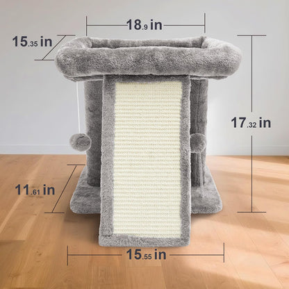 17.7-inch Small Cat Tree Tower with Scratching Post for Indoor Cats,Light Grey