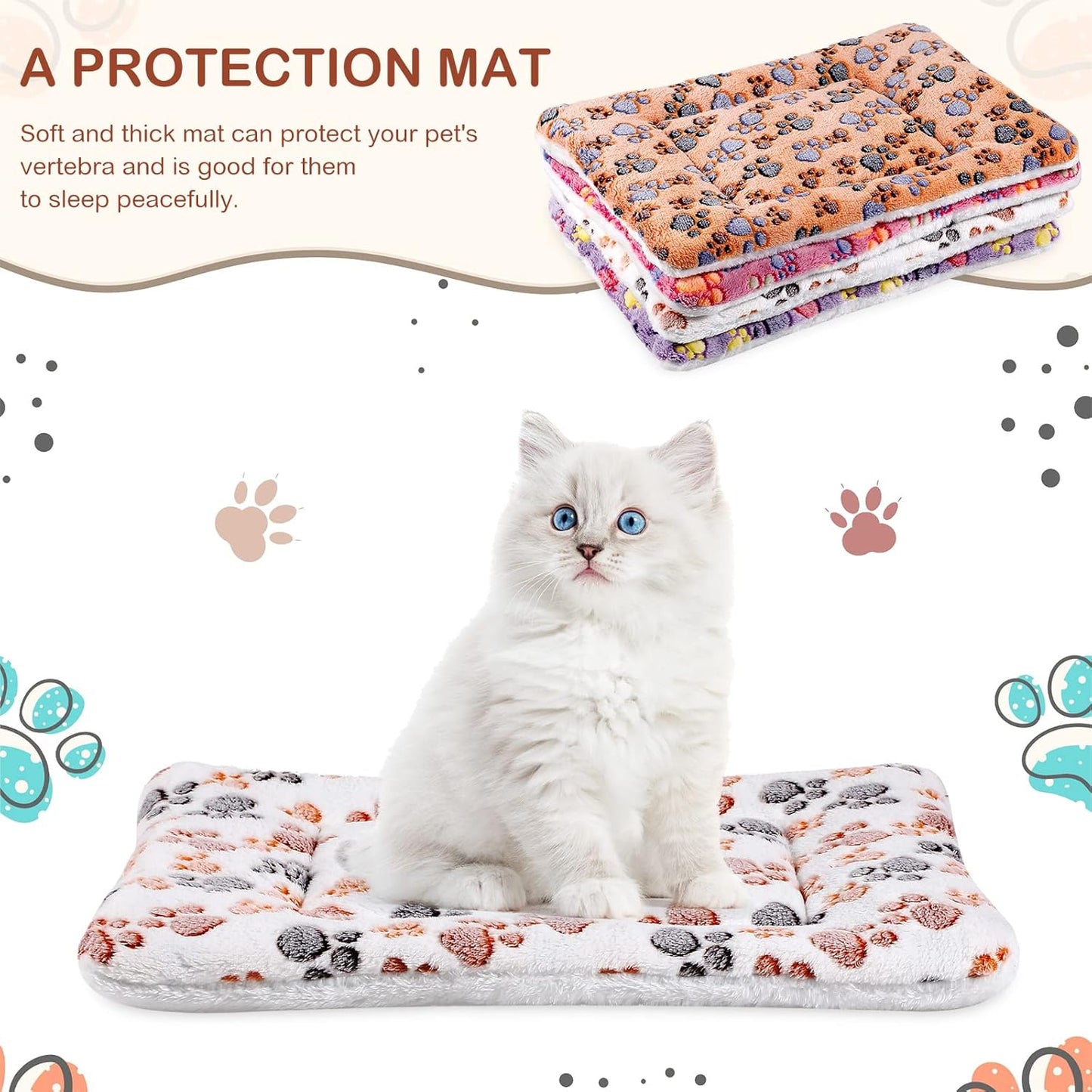 4 Pack Ultra Soft Dog Cat Bed Mat with Cute Prints Reversible Fleece Dog Crate Kennel Pad Cozy Washable Thickened Hamster Guinea Pig Pet Bed Mat for Small Animals(21 x 14 Inches,Vivid Color)
