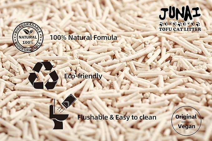 JUNAI Tofu Cat Litter 8 Packs(2.3kg x 8), Original Clumping Cat Litter Pellet Natural Vegan Kitty Litter, Lightweight and Dust Free cat Litter for Multiple Cats, Flushable Biodegradable, Ship from CA