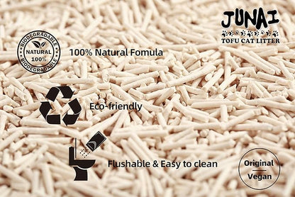 JUNAI Tofu Cat Litter 8 Packs(2.3kg x 8), Original Clumping Cat Litter Pellet Natural Vegan Kitty Litter, Lightweight and Dust Free cat Litter for Multiple Cats, Flushable Biodegradable, Ship from CA