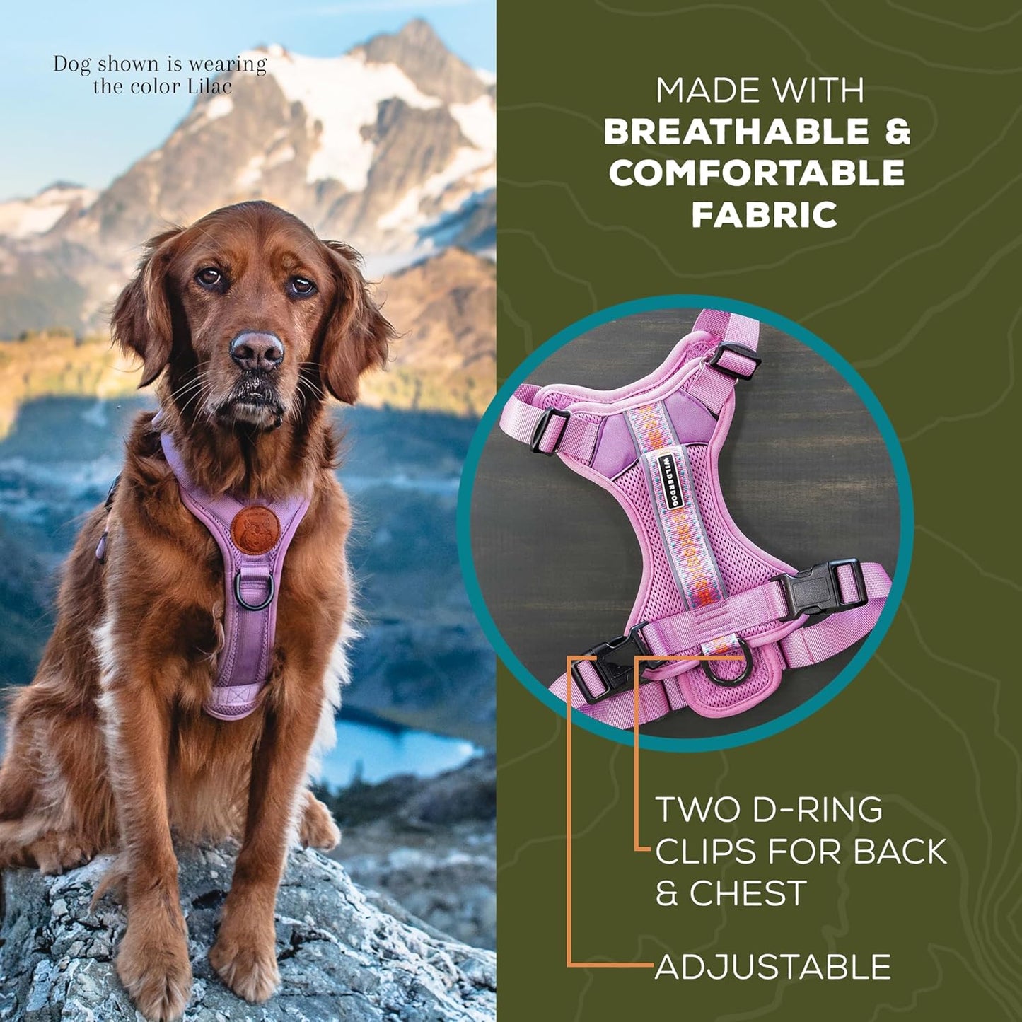 Wilderdog Lightweight Dog Harness with Reflective Straps - Small - Lilac