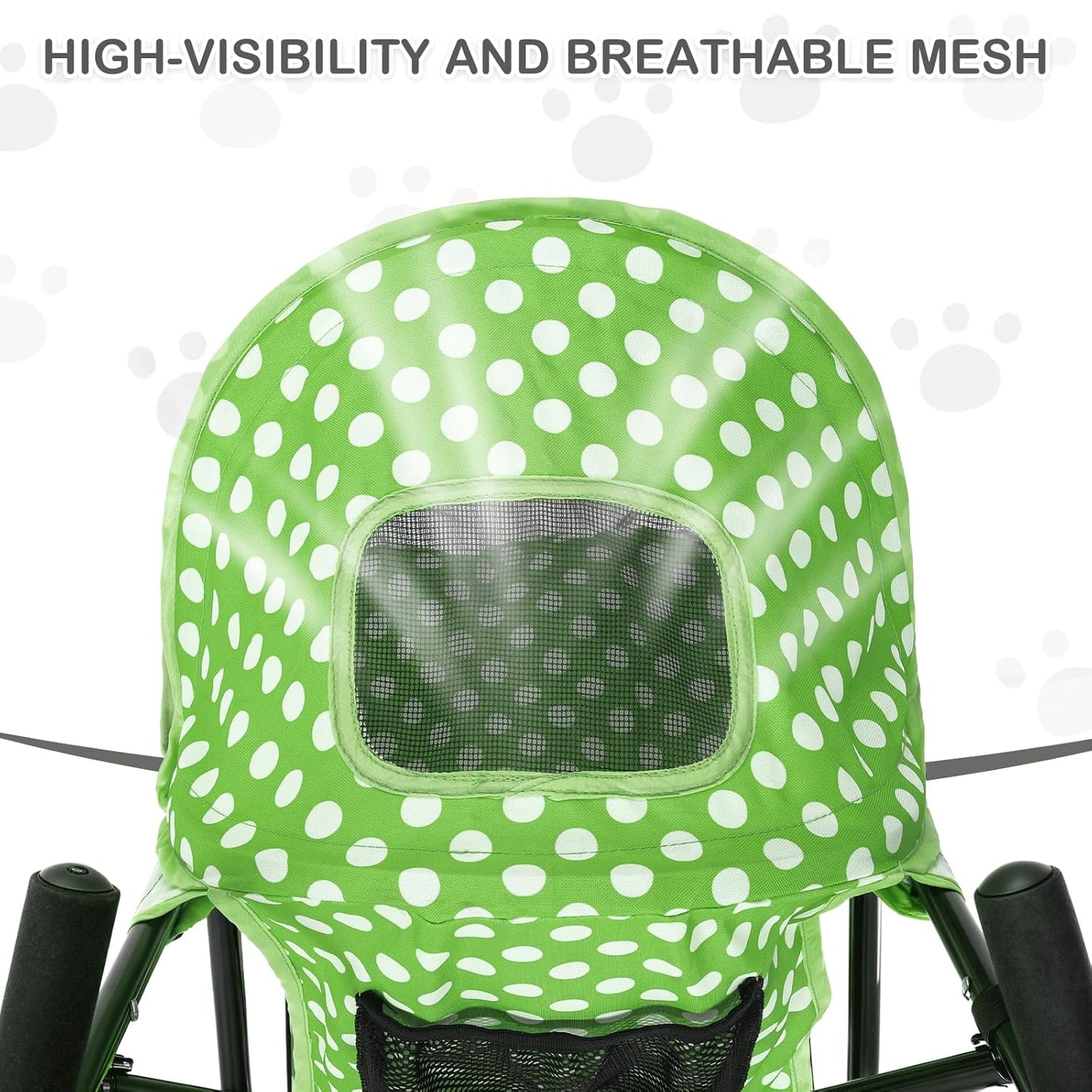 MoNiBloom 4 Wheels Pet Stroller, Easy-Fold Umbrella Shaped Dog Cat Jogger Stroller w/Storage Bag & Visible Mesh for Small/Medium Dogs Cats Lawn Green Polka Dots - Pawvie