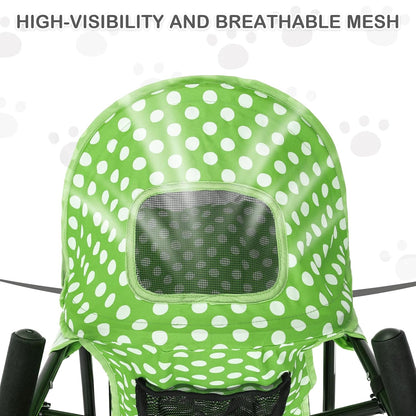 MoNiBloom 4 Wheels Pet Stroller, Easy-Fold Umbrella Shaped Dog Cat Jogger Stroller w/Storage Bag & Visible Mesh for Small/Medium Dogs Cats Lawn Green Polka Dots - Pawvie