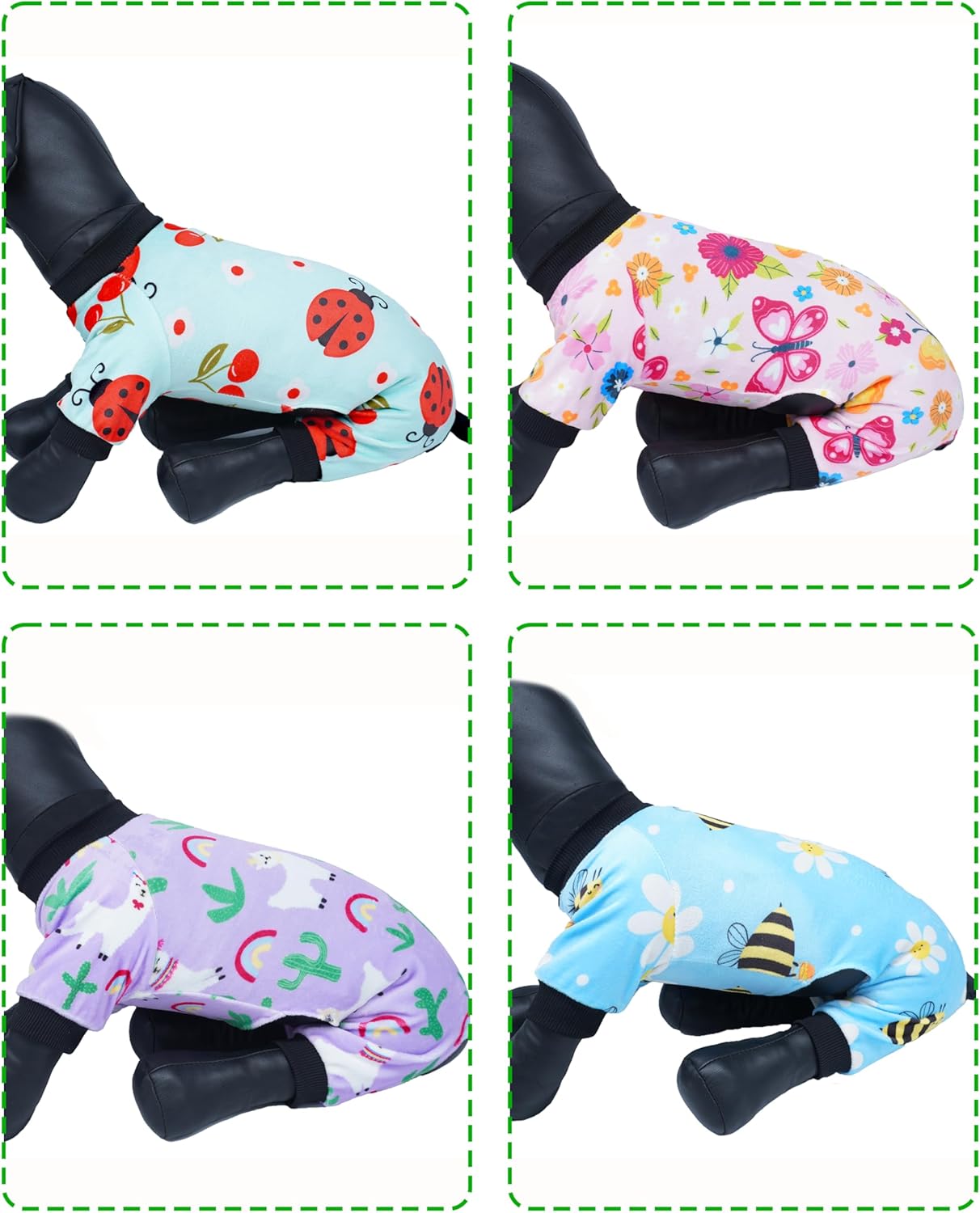PET SHOW 4 Pack Small Dog Pajamas Spring Dog Clothes for Medium Dogs Girl Boy Soft Stretchy PJs Bee Ladybug Jumpsuit Puppy Floral Onesies Outfits with Sleeve Pets Dachshund Costume(XXL, Spring)
