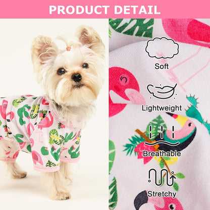 Dog Pajamas Pjs Summer Dog Clothes for Small Dogs Girl - Boy - Medium Size Dogs, Soft Stretchy Puppy Clothes Fall Doggie Onesies Cat Pet Jammies Outfit Flamingo Pink