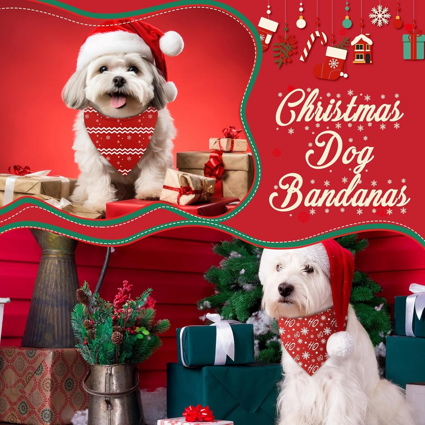 Abbylike 200 Pcs Christmas Dog Bandanas Bulk Xmas Red and White Bandanas for Dogs Triangle Kerchief Bibs Scarf Set for Pet Christmas Costume Photo Props Accessories Pet Shops, 25 Styles