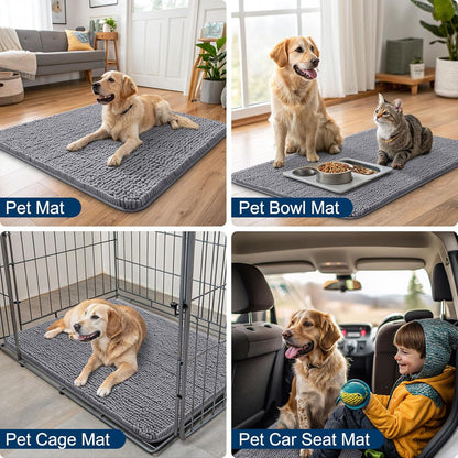 Smiry Dog Door Mat for Muddy Paws 30x17, Absorbs Moisture and Dirt Doormat, Non-Slip Washable Quick Dry Chenille Front Door Mat Indoor Entrance, Entryway Carpet for Inside Floor, Grey