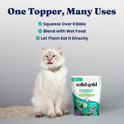 Solid Gold Lickable Cat Treats - Limited Ingredient Chicken SeaMeal™ Squeezable Healthy Cat Treats for Indoor Cats - Snack & Topper Squeeze Ups for Cats w/Seaweed for Gut & Immune Support - 3oz/30ct