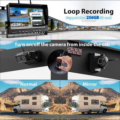 Magnetic RV Wireless Backup Camera, HD 1080P 10" Loop Recording Monitor, 2-Rear View 2-Side View Cameras Wireless System for RV Trailer Trucks, Built-in 9600mAh Battery, Night Vision- ZEROXCLUB BC104