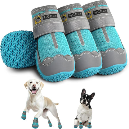 Hcpet Dog Shoes for Large Dogs, Breathable Dog Booties for Small Medium Dogs, Anti-Slip Dog Boots & Paw Protectors for Hot Pavement Winter Snow Hiking with Reflective Straps Blue Size 3