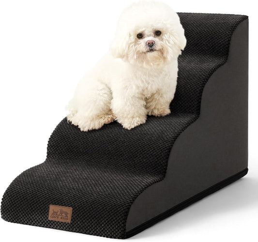 Dog Stairs for Small Dogs 19.7" H, Curved Dog Step for Puppy, Older or Cat, Medium Pet Ramp for Sofa, Couch or Bed, Ladder with High Density Foam, 15.7x28.3x19.7 inch, 4 Step, Black - Pawvie
