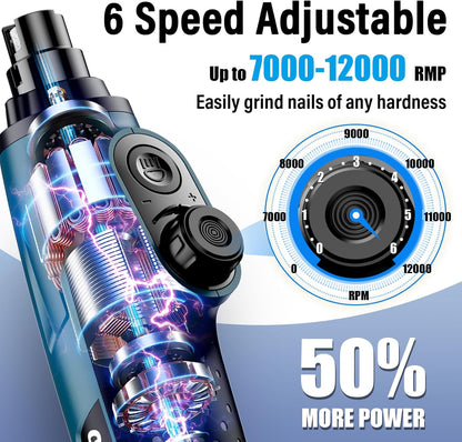 Casfuy Smart 6-Speed Dog Nail Grinder - 50% More Power Pet Nail Grinder with 2 LED Lights Quiet Rechargeable Electric Dog Nail Trimmers File Toenail Grinder for Large Medium Small Dogs & Cats (DB)