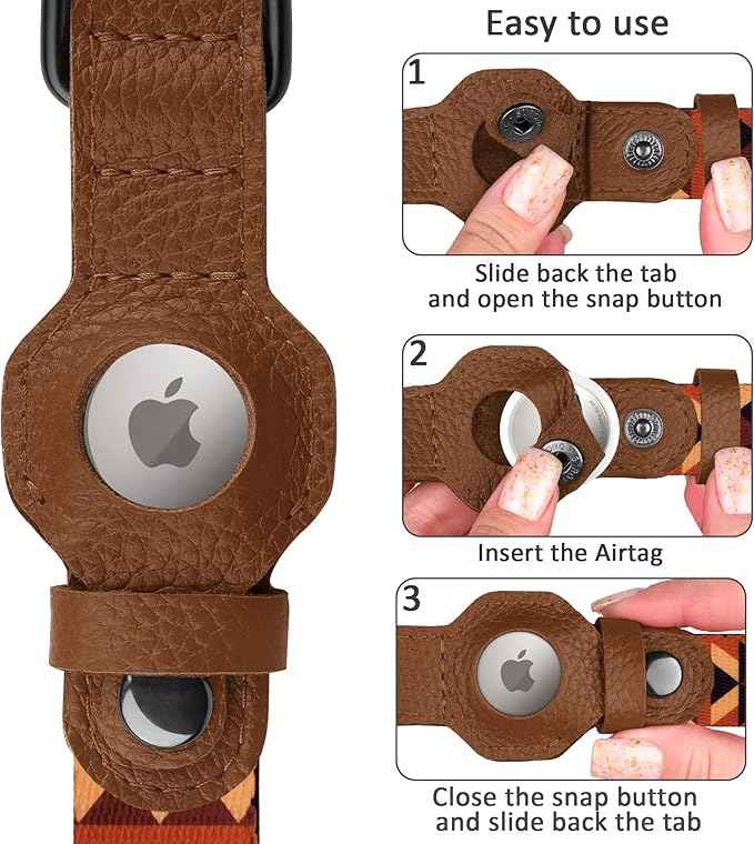 AirTag Dog Collar with Metal Buckle - Printed Nylon Soft Leather Dog Collar with Apple AirTag Holder - Secure Tracking GPS Pet Collars for Girl Boy Small Large Dogs (L, 17"-21" Neck Fit, Tribal)
