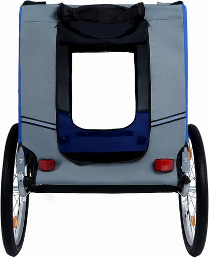 Blue-Grey Large Folding Bike Trailer for Dogs – Heavy-Duty Steel Frame, 66LB Capacity Pet Carrier for All-Terrain Cycling, Jogging & Camping Adventures! - Pawvie