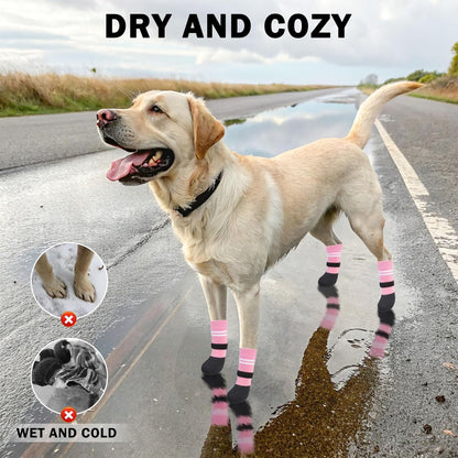 SCENEREAL Anti Slip Dog Boots & Paw Protectors for Hardwood Floor, Extended Dog Socks to Prevent Licking Paws, Waterproof Pet Snow Rain Shoe for Winter Medium Senior Dogs, Pink M