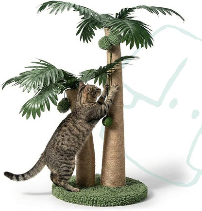 Cat Scratching Post 33 Inch Double Post Support with Hanging Balls, Cat Scratcher for Indoor Kittens, Extra Stable Base, Paw-Friendly Jute Material M