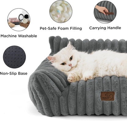 Bedsure Cute Dog Couch for Pets - Fluffy Dog Sofa with Premium Soft Corduroy Fleece, Small Dogs Couch Bed with Washable Cover, Supportive Pet Sofa Bed for Medium Large Dogs, 36inch, Warm Grey