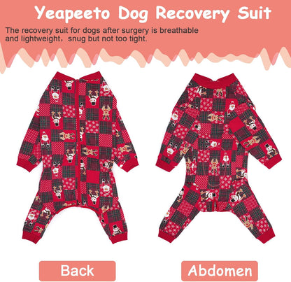 Yeapeeto Dog Onesie Surgery Recovery Suit for Large Medium Bodysuit Dogs Pajamas PJS Full Body for Shedding, Prevent Licking, Wound Protection, Cone Alternative… (Xmas Red, 3XL)