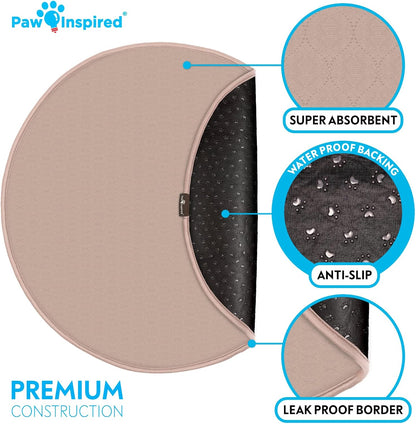 Paw Inspired Round Washable Pee Pads for Dogs (2 Pack), Reusable Puppy Pads for Potty Training, Whelping, Waterproof Mat, Leakproof, Non-Slip Liners (36 Inch, Pack of 2)