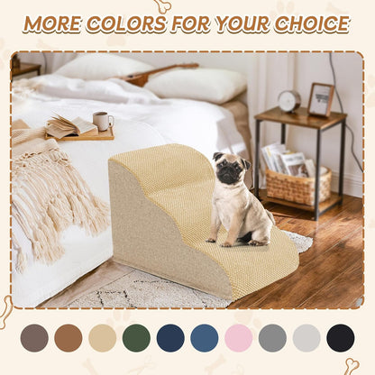Romrol Dog Stairs Ramp for High Beds Couches, High Density Foam Pet Steps with Durable Non-Slip Waterproof Fabric Cover, Dog Stairs for Small Dogs or Cats or Pets, 3-Step,15 Inch,Beige - Pawvie