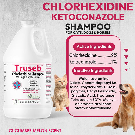 Truseb All Natural Topical Ketoconazole and Chlorhexidine Shampoo for Dogs, Cats & Horses with Aloe Vera Shampoo and Conditioner(Ketoconazole & Chlorhexidine Shampoo, 1 Gallon)