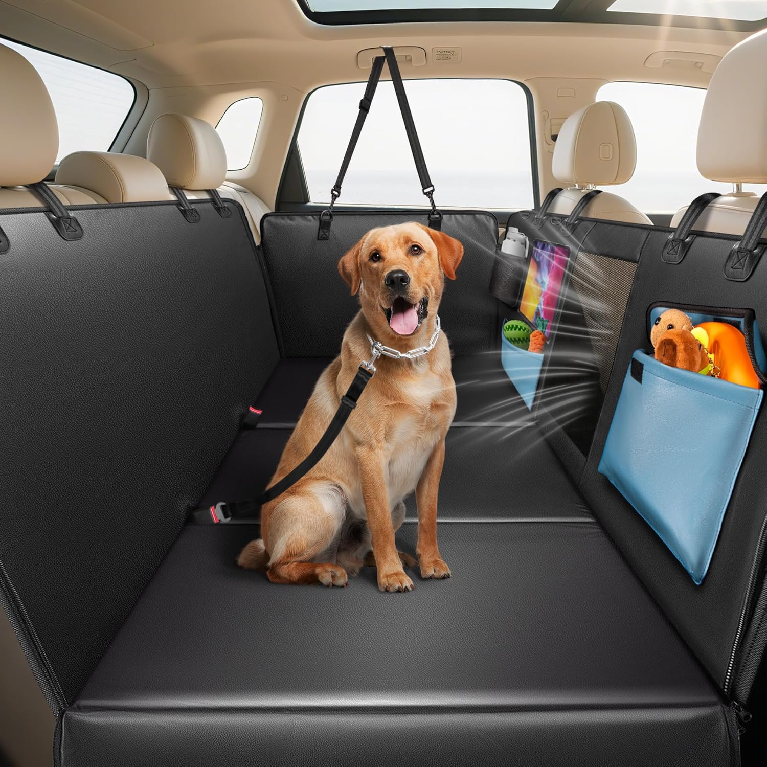 Dog Car Seat Cover for Back Seat 53", Upgraded PU Leather Back Seat Extender with Hard Bottom Holds 400LBS, Waterproof Anti-Scratch, Backseat Cover for Dogs in Car, SUV & Small Truck - Pawvie