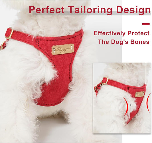 Puppytie No Pull Small Dog Harness with Multifunction Dog Leash,Lightweight Soft Adjustable No Choke Escape Proof Pet Harness Vest Pet Harness Vest,red-Camellia,S