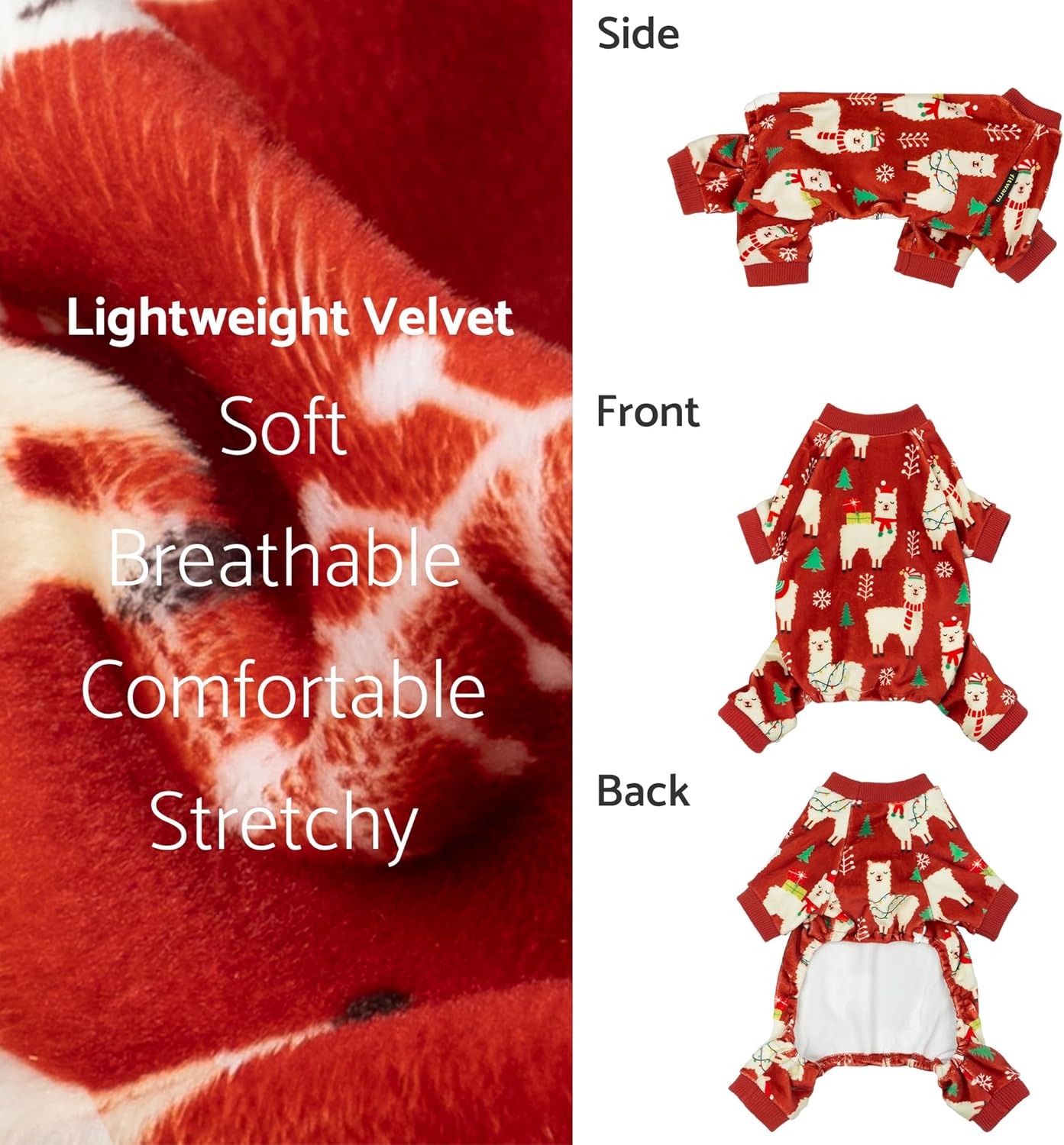 Fitwarm Christmas Alpaca Dog Pajamas, Christmas Clothes for Small Dogs Boy Girl, Holiday Pet Outfit, Red, Green, White, XL