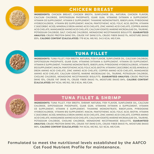 Applaws Vitality Wet Cat Food in Broth, Natural Canned Cat Food, Wet Food for Cats with Added Vitamins and Minerals, Grain Free, Carrageenan Free, Variety Selection in Broth (12 Count, 2.47 oz Cans)