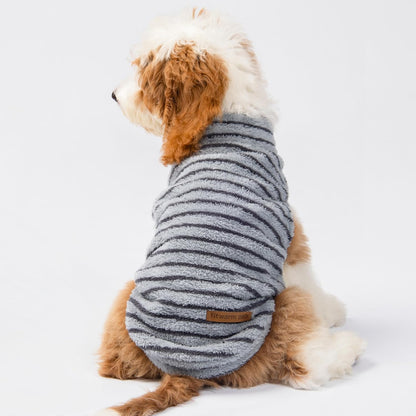 Fitwarm 2 Pack Striped Fleece Dog Sweater, Warm Winter Dog Clothes for Small Dogs Boy Girl, Fuzzy Pet Outfit, Doggy Pullover Jumper, Grey, Navy, Large