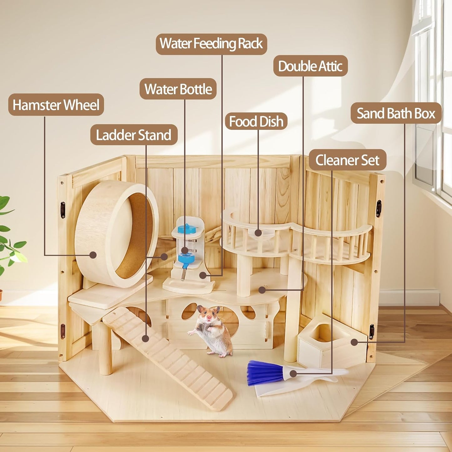 Wooden Hamster Cage 3 Tier Small Animal Cage,Large Syrian Hamster House with Openable Top and Acrylic Sheets 11-Piece Set (30" L x 20" W x 20" H)