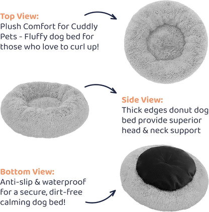 Donut Dog Bed - Premium Comfort for Anxiety Relief - Fluffy & Calming Design with Ultra-Plush Support | Cozy Round Dog Bed with Super Soft Circle Style (Size XL Grey)